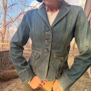 Vintage Denim Tailored Cropped Blazer Jacket